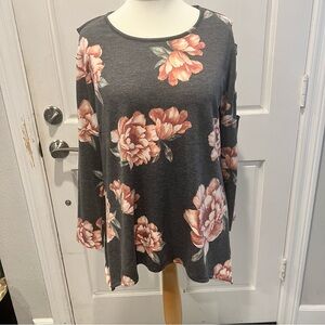 Apt. 9 Floral Long Sleeve Top - Gray and Pink